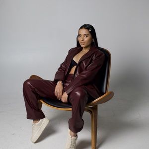 Vegan leather oversized blazer and pants